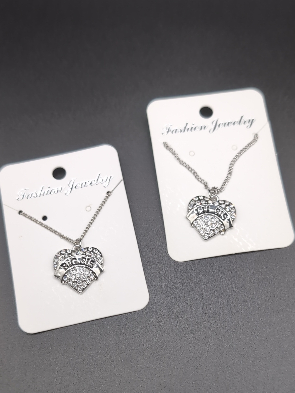 Big Sis Lil Sis Silver Heart Pendant Necklace Set NEW!